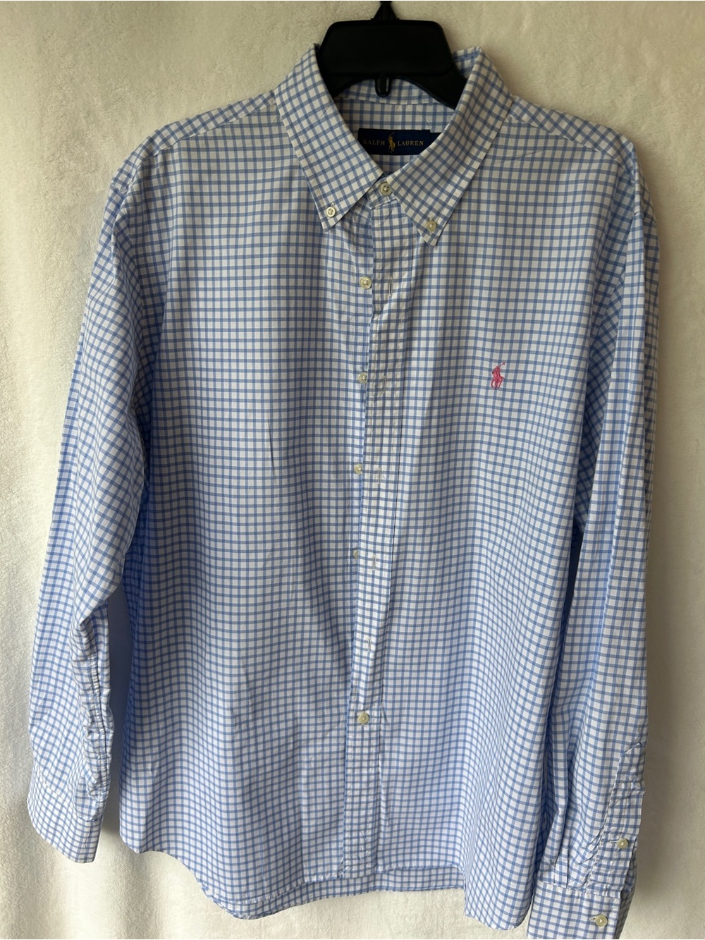 Ralph Lauren Men’s Blue and White Windowpane Button-Down Shirt